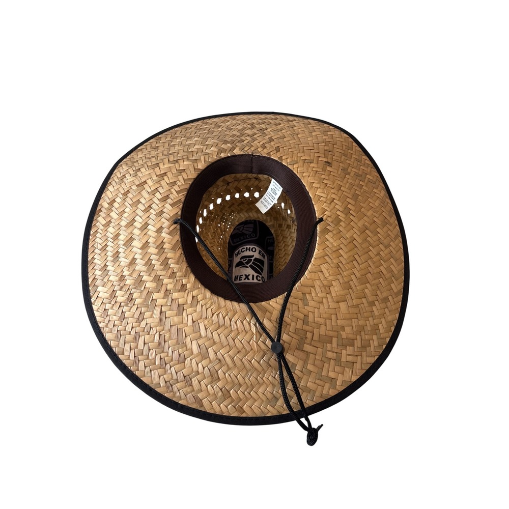 Hecho en Mexico Straw Lifeguard Sun Hat Wide Brim Eagle Logo Tan Black One Size - Picture 4 of 11